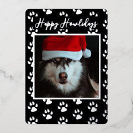 Tarjeta Festiva Con Relieve Metalizado Felices Fiestas De La Foto Impresa De Perro Paw