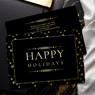 Tarjeta Festiva Con Relieve Metalizado Felices Fiestas Elegantes de Negocios con Hoja de