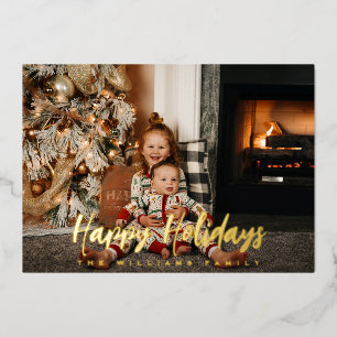 Tarjeta Festiva Con Relieve Metalizado Felices Fiestas Elegantes Guión Fotográfico Real G