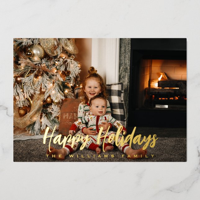 Tarjeta Festiva Con Relieve Metalizado Felices Fiestas Elegantes Guión Fotográfico Real G (Anverso)