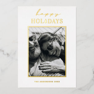 Tarjeta Festiva Con Relieve Metalizado Felices fiestas Elegantes Navidades Minimalistas