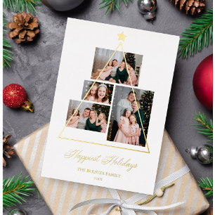 Tarjeta Festiva Con Relieve Metalizado Felices Fiestas Familia Árbol de Navidad 4 Fotos