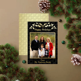 Tarjeta Festiva Con Relieve Metalizado Felices Fiestas Familia Nombre de foto Black Gold
