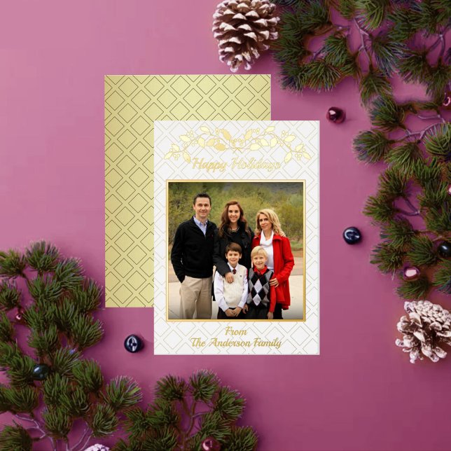 Tarjeta Festiva Con Relieve Metalizado Felices Fiestas Familia Nombre de foto Oro Blanco (Subido por el creador)