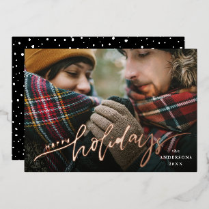 Tarjeta Festiva Con Relieve Metalizado Felices Fiestas Foto con Guión de Rosa Dorada