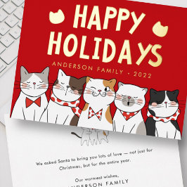 Tarjeta Festiva Con Relieve Metalizado Felices Fiestas Gatitos Divertidos y Tiernos Canta