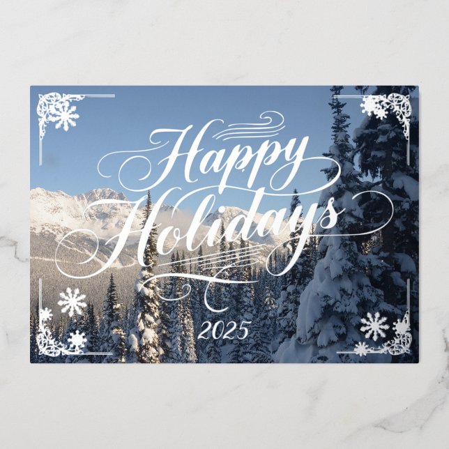 Tarjeta Festiva Con Relieve Metalizado Felices fiestas invernal Wonderland con poema dent (Anverso)