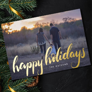 Tarjeta Festiva Con Relieve Metalizado felices fiestas mano lettering superposición de or