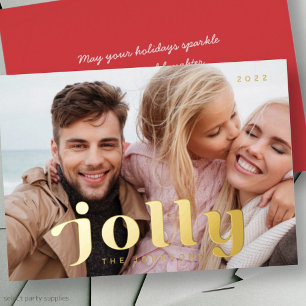 Tarjeta Festiva Con Relieve Metalizado Felices Fiestas Modernas Simples Foto Familiar