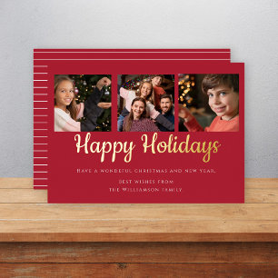 Tarjeta Festiva Con Relieve Metalizado Felices fiestas moderno tres foto realista