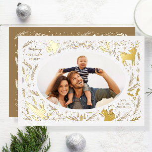 Tarjeta Festiva Con Relieve Metalizado Felices fiestas Navidades Foto de Woodland Doodle