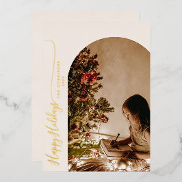 Tarjeta Festiva Con Relieve Metalizado Felices Fiestas Navideñas Modernas de 2 Fotos