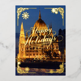 Tarjeta Festiva Con Relieve Metalizado Felices Fiestas Noches de Budapest