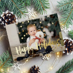 Tarjeta Festiva Con Relieve Metalizado "Felices Fiestas" Script Typography Personalizado<br><div class="desc">Personalice estos hermosos y modernos Navidades o tarjetas de vacaciones de invierno con sus fotos familiares y mensajes personales.</div>