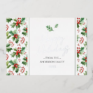 Tarjeta Festiva Con Relieve Metalizado Felices Fiestas Simple Navidad Baya