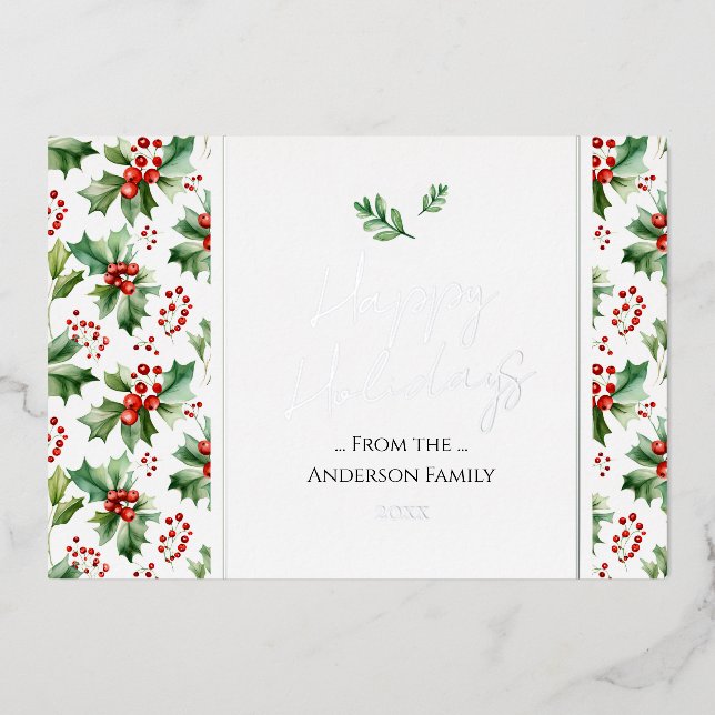 Tarjeta Festiva Con Relieve Metalizado Felices Fiestas Simple Navidad Baya (Anverso)