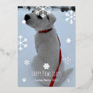 Tarjeta Festiva Con Relieve Metalizado Felices Pawlidays