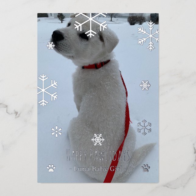 Tarjeta Festiva Con Relieve Metalizado Felices Pawlidays (Anverso)