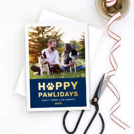 Tarjeta Festiva Con Relieve Metalizado Felices Pawlidays Modern Gold Navy Fotografía de p