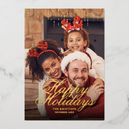 Tarjeta Festiva Con Relieve Metalizado Felices vacaciones goteando un saludo de fotos de 