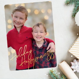 Tarjeta Festiva Con Relieve Metalizado Felicidad de Vacaciones Foto Completa de Navidad