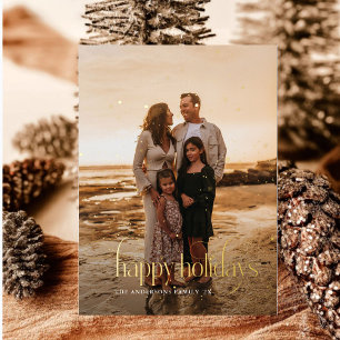 Tarjeta Festiva Con Relieve Metalizado Felicidades Modernas de Vacaciones Familiares Foto