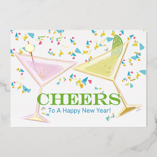 Tarjeta Festiva Con Relieve Metalizado Felicitaciones a la foto de cócteles acentuados co (Anverso)