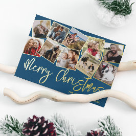 Tarjeta Festiva Con Relieve Metalizado Feliciz Navidad 10 Colaje de Fotos