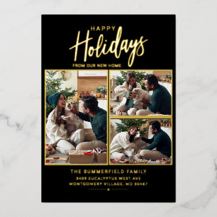 Tarjeta Festiva Con Relieve Metalizado Feliciz Navidad Colaje de Fotos Familiares Móvil D