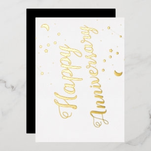 Tarjeta Festiva Con Relieve Metalizado Feliz Aniversario Constelaciones Luna Estrella
