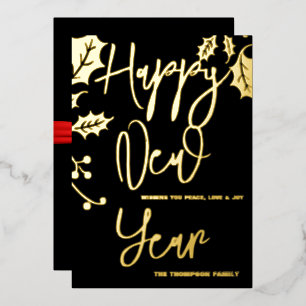 Tarjeta Festiva Con Relieve Metalizado Feliz Año Nuevo 2024, cinta roja