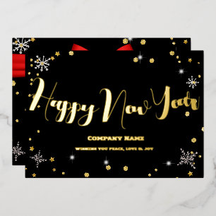 Tarjeta Festiva Con Relieve Metalizado Feliz Año Nuevo 2024 Compañía Cinta Roja
