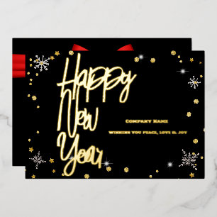 Tarjeta Festiva Con Relieve Metalizado Feliz Año Nuevo 2024 Compañía Cinta Roja
