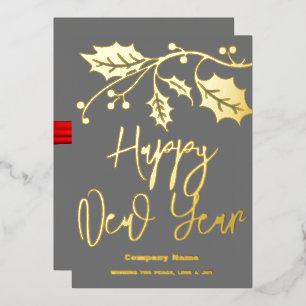 Tarjeta Festiva Con Relieve Metalizado Feliz Año Nuevo 2024 empresa, cinta roja