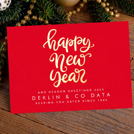 TARJETA FESTIVA CON RELIEVE METALIZADO FELIZ AÑO NUEVO 2024 GREETINGS RED CORPORATE
