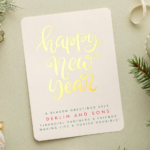 Tarjeta Festiva Con Relieve Metalizado FELIZ AÑO NUEVO 2024 moderno personalizado Negocio