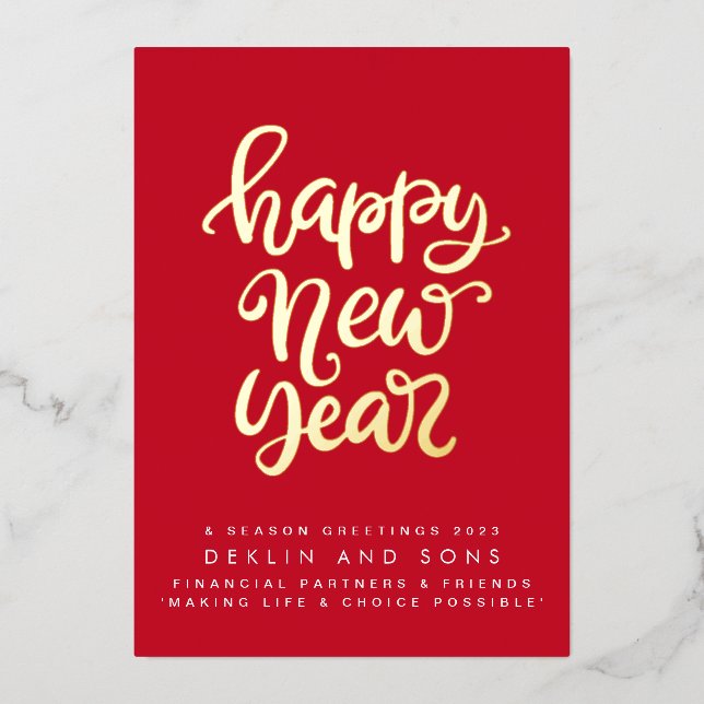 Tarjeta Festiva Con Relieve Metalizado FELIZ AÑO NUEVO 2024 | Oro de Negocios Personaliza (Anverso )