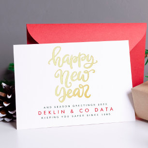 Tarjeta Festiva Con Relieve Metalizado FELIZ AÑO NUEVO 2024 SALUDOS DE TEMPORADA Mod CORP