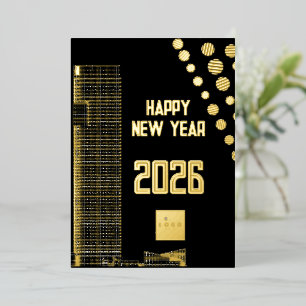 Tarjeta Festiva Con Relieve Metalizado Feliz año nuevo 2026 logotipo cuadrado urbano empr