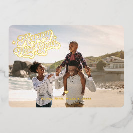 Tarjeta Festiva Con Relieve Metalizado Feliz Año Nuevo 7 Foto Horizontal Metálico Dorado