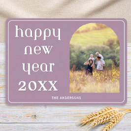 Tarjeta Festiva Con Relieve Metalizado Feliz Año Nuevo Arco de Foto Personalizada Rosa Ro