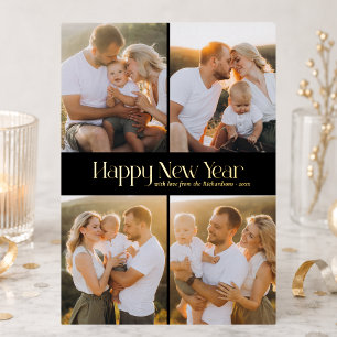 Tarjeta Festiva Con Relieve Metalizado Feliz Año Nuevo Elegante 4 Fotos
