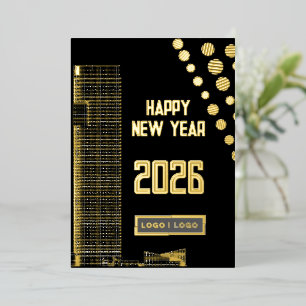 Tarjeta Festiva Con Relieve Metalizado Feliz año nuevo empresarial 2026 logotipo largo ur