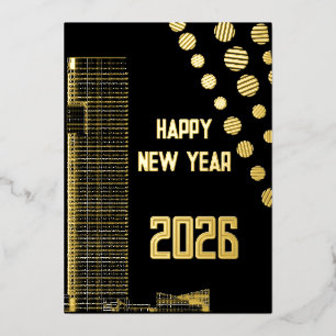 Tarjeta Festiva Con Relieve Metalizado Feliz año nuevo moderno 2026 urbano