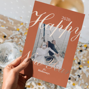 Tarjeta Festiva Con Relieve Metalizado Feliz Año Nuevo Moderno Simple Una Foto
