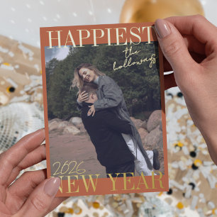 Tarjeta Festiva Con Relieve Metalizado Feliz Año Nuevo Moderno Simple Una Foto