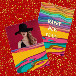 Tarjeta Festiva Con Relieve Metalizado Feliz Año Nuevo Novia Resumen Foto Cuta de Arte