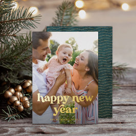 Tarjeta Festiva Con Relieve Metalizado Feliz Año Nuevo Oro Foto Moderna