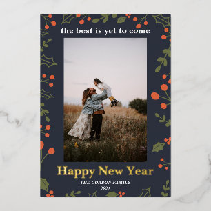 Tarjeta Festiva Con Relieve Metalizado Feliz Año Nuevo Relieve metalizado 1 Foto Foliage