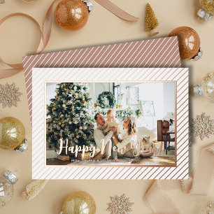 Tarjeta Festiva Con Relieve Metalizado Feliz Año Nuevo Rose Gold con Pinstripe